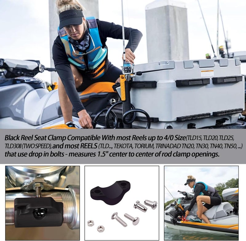 XTPTFABS Black Reel Seat Clamp/Rod Clamp Kit Compatible With most Reels up to 4/0 Size(TLD15, TLD20, TLD25, TLD30II (TWO SPEED)-W/Bolt&Nuts - Image 2